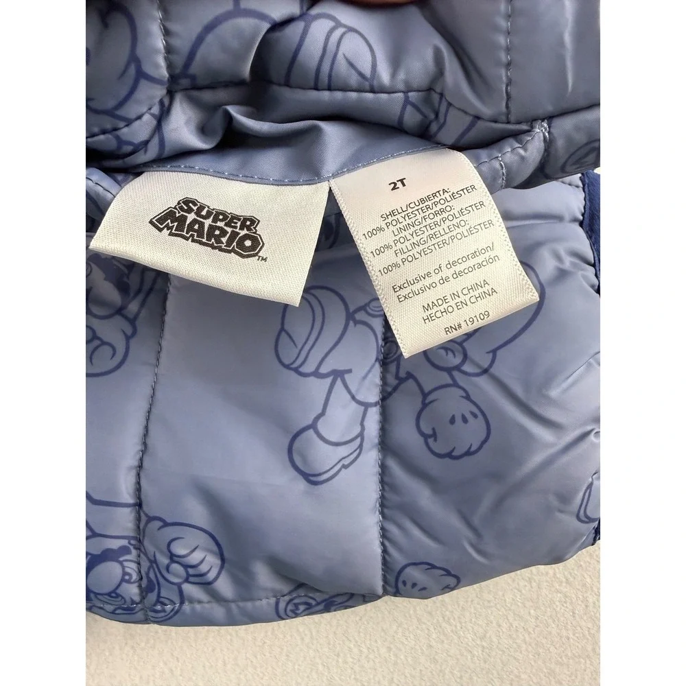 Super Mario Kids 2T Puffer Jacket Reversible Fleece Lined Hooded Warm‎ Coat NWT